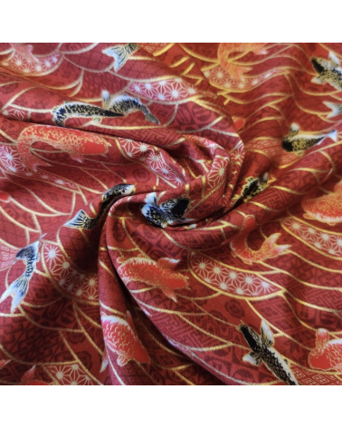 Japanese fabric 'Koifish and seigaiha' in red.