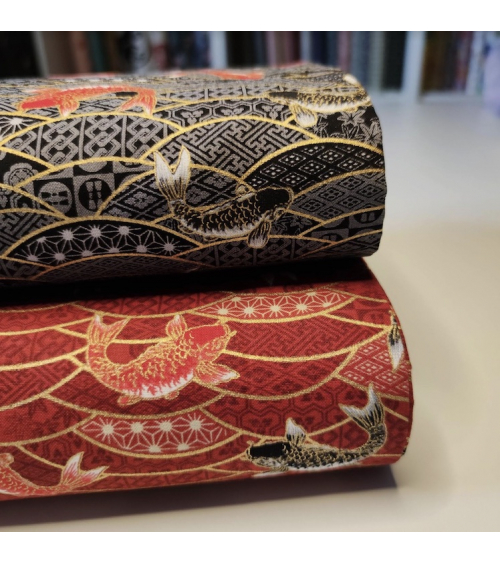 Japanese fabric 'Koifish and seigaiha' in black.