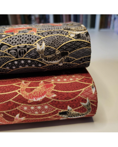 Japanese fabric 'Koifish and seigaiha' in black.