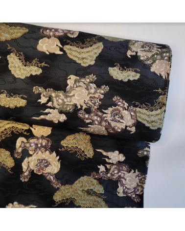 Japanese cotton fabric 'Sishi to matsu' in black.