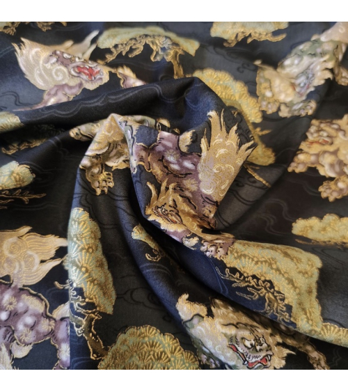 Japanese cotton fabric 'Sishi to matsu' in black.