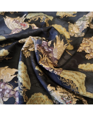 Japanese cotton fabric 'Sishi to matsu' in black.