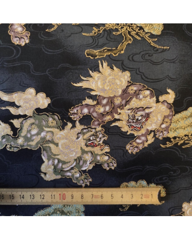 Japanese cotton fabric 'Sishi to matsu' in black.
