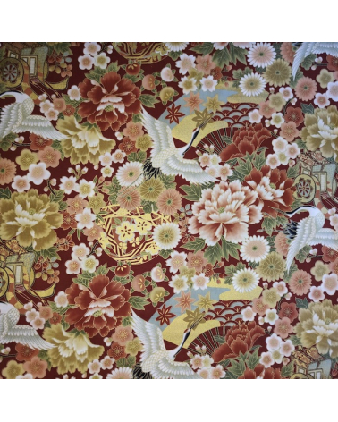 Japanese fabric Tsuru to Hana with red background.