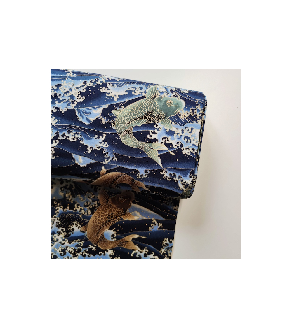 Tela japonesa  koi to nami en azul.