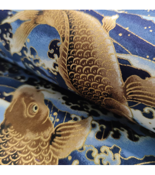 Tela japonesa  koi to nami en azul.