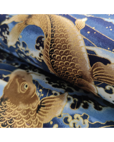 Tela japonesa  koi to nami en azul.
