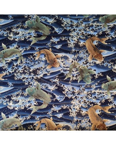 Tela japonesa  koi to nami en azul.