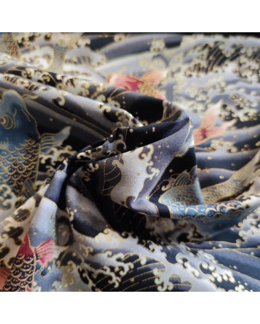 Japanese fabric 'Koi to nami' in black.