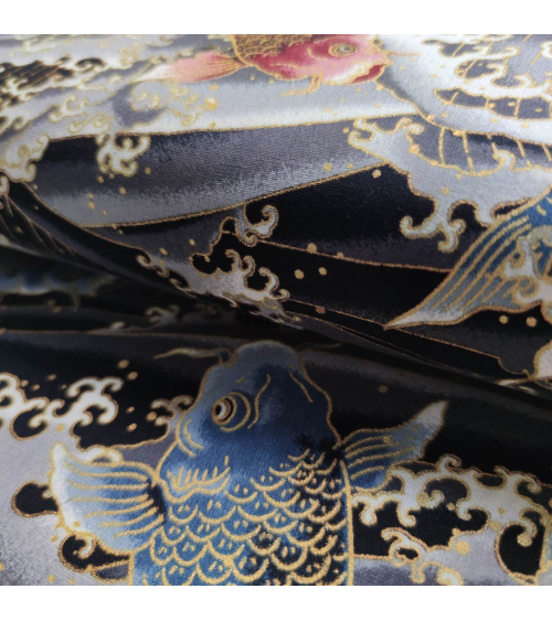 Japanese fabric 'Koi to nami' in black.