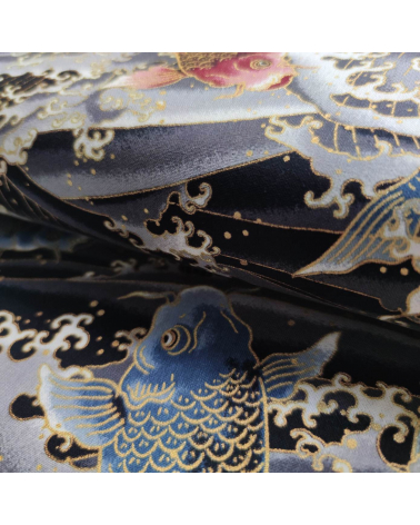 Japanese fabric 'Koi to nami' in black.