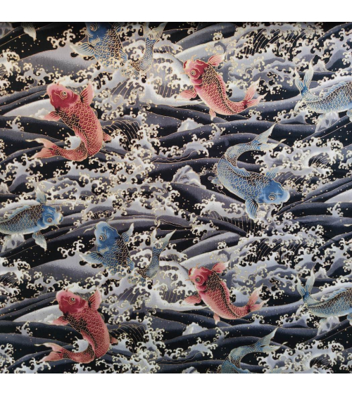 Japanese fabric 'Koi to nami' in black.