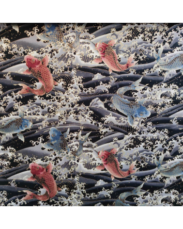 Japanese fabric 'Koi to nami' in black.