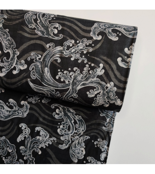 Japanese dobby fabric 'nami' (waves) in black.