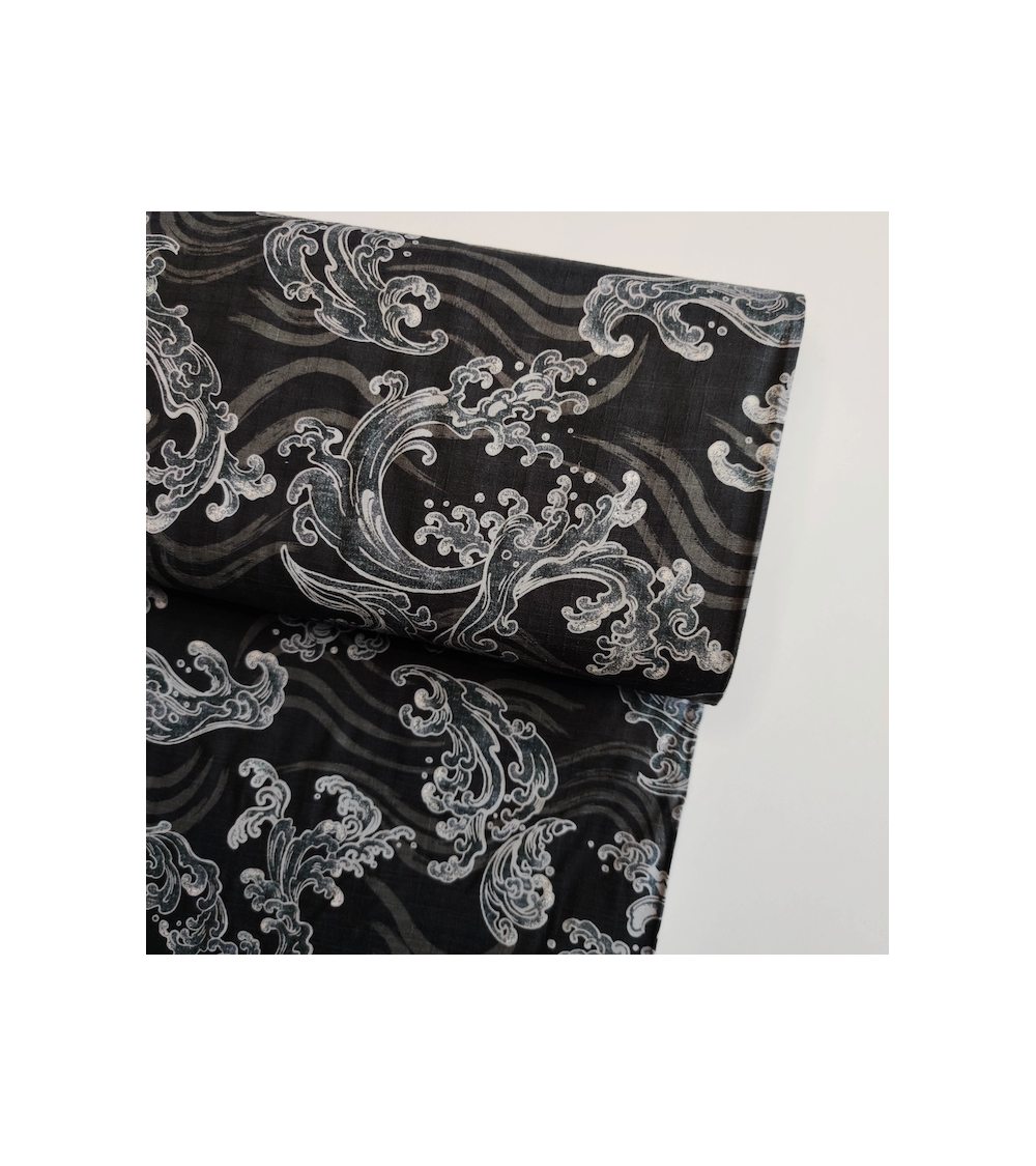 Japanese dobby fabric 'nami' (waves) in black.