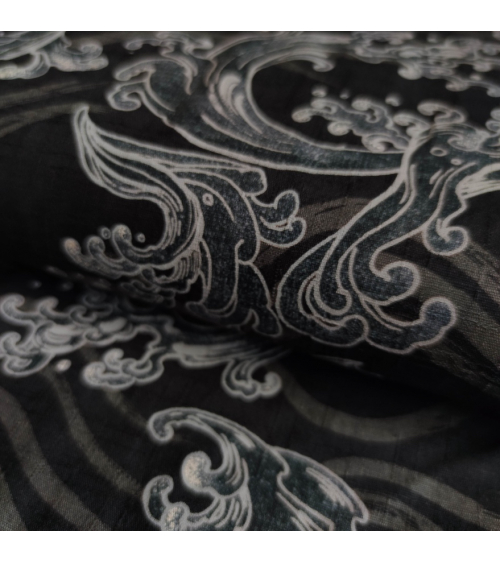 Japanese dobby fabric 'nami' (waves) in black.