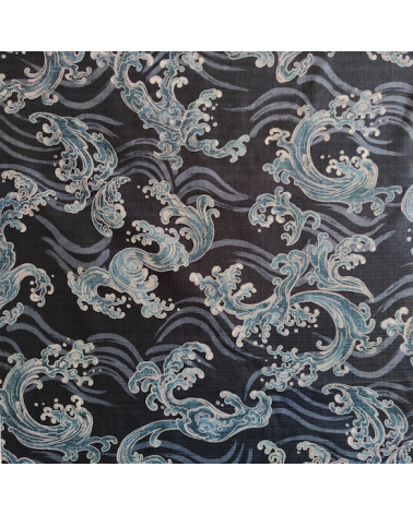 Tela de dobby japonés "nami" (olas) en azules.