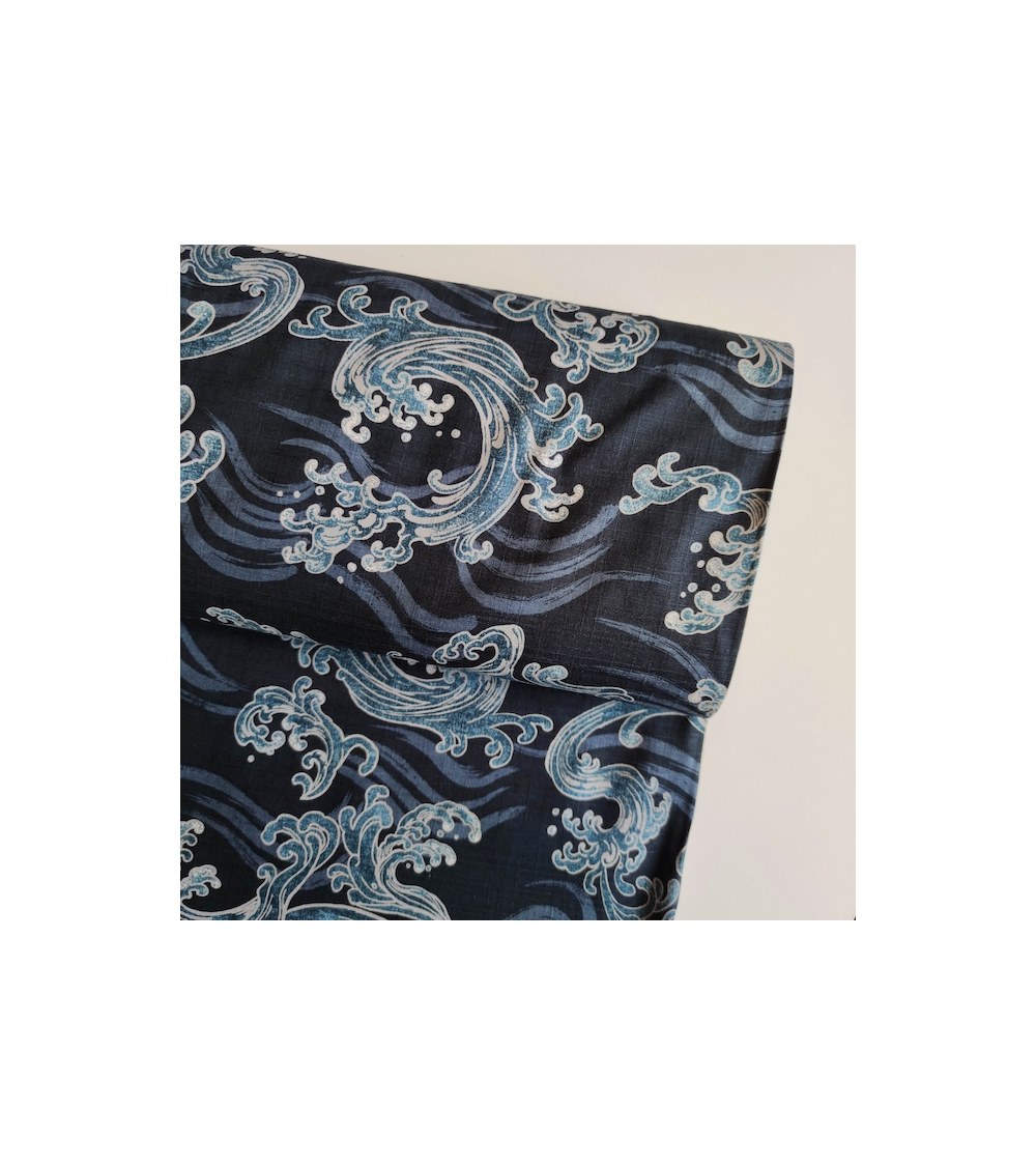 Tela de dobby japonés "nami" (olas) en azules.