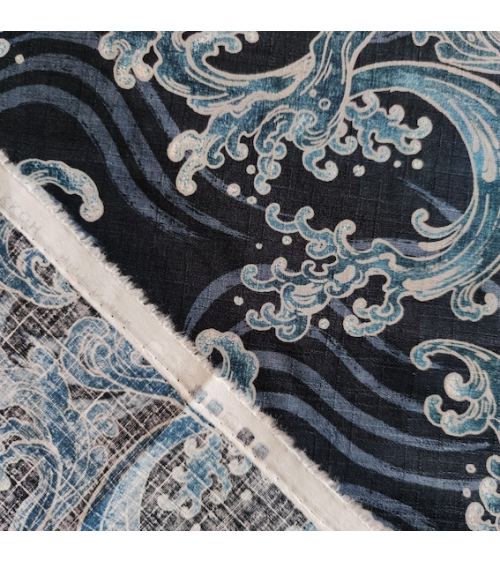 Tela de dobby japonés "nami" (olas) en azules.