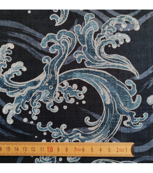 Tela de dobby japonés "nami" (olas) en azules.