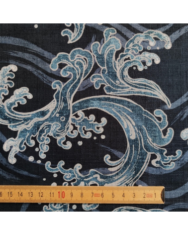 Tela de dobby japonés "nami" (olas) en azules.
