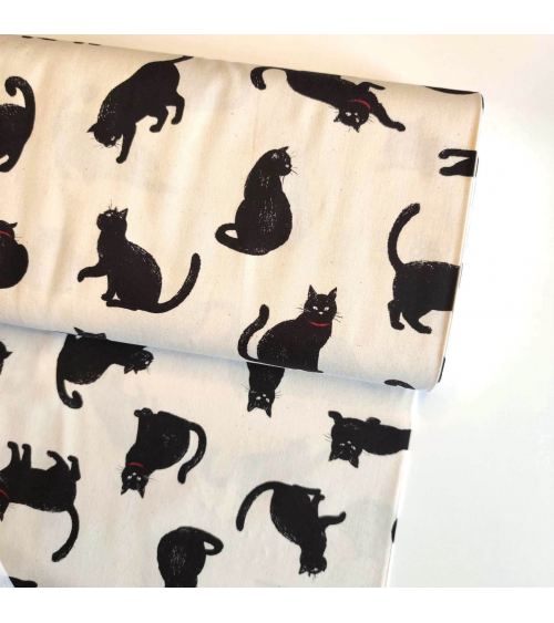 Japanese Fabric 'Cats' over natural white background.