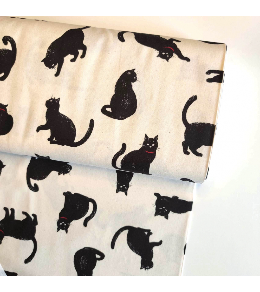 Japanese Fabric 'Cats' over natural white background.