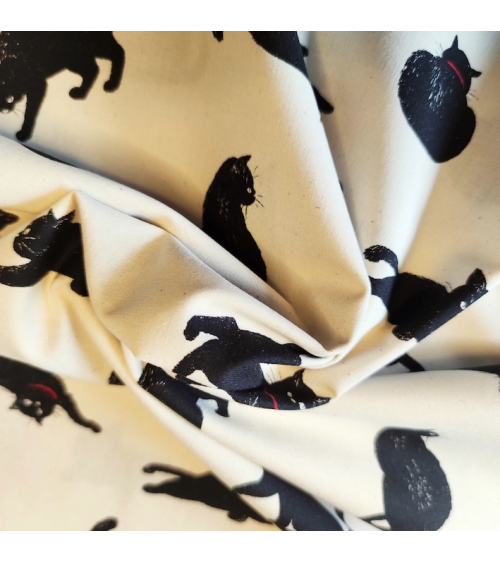 Japanese Fabric 'Cats' over natural white background.