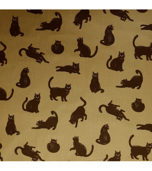 Japanese Fabric 'Cats' over kaki green background.