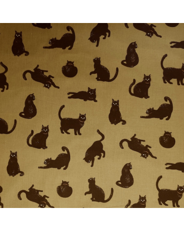 Japanese Fabric 'Cats' over kaki green background.