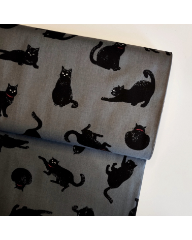 Japanese Fabric 'Cats' over dark grey background.
