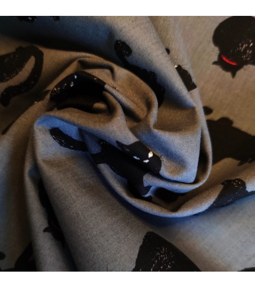 Japanese Fabric 'Cats' over dark grey background.
