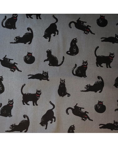 Japanese Fabric 'Cats' over dark grey background.