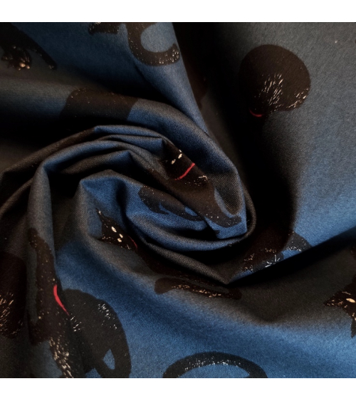 Japanese Fabric 'Cats' over lead blue background.
