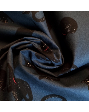 Japanese Fabric 'Cats' over lead blue background.