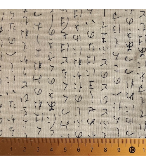 Japanese fabric. Hiragana over sand.