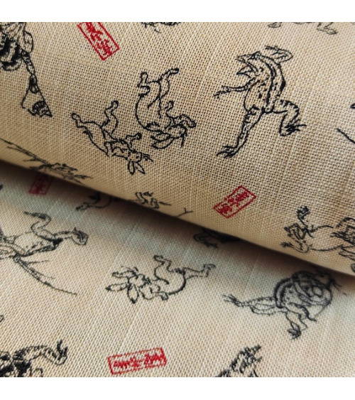 Tela japonesa Rustic feel "Choju-giga" con fondo arena.