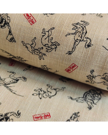 Tela japonesa Rustic feel "Choju-giga" con fondo arena.