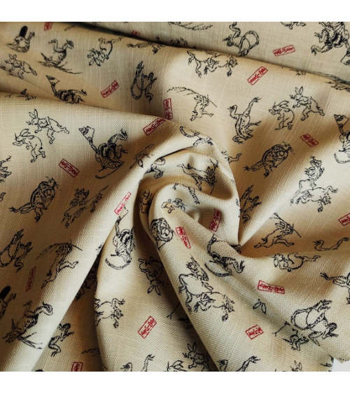 Tela japonesa Rustic feel "Choju-giga" con fondo arena.