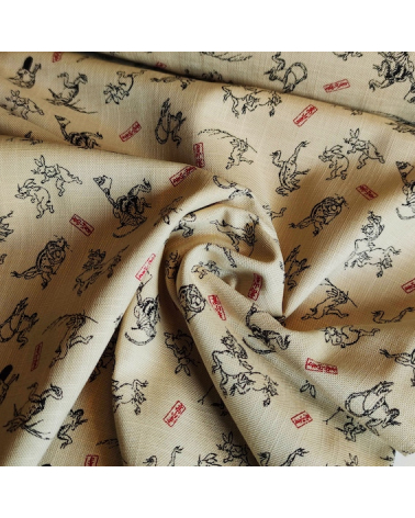 Tela japonesa Rustic feel "Choju-giga" con fondo arena.