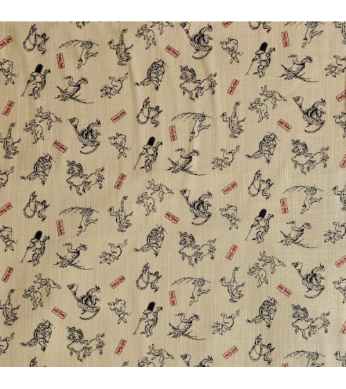 Tela japonesa Rustic feel "Choju-giga" con fondo arena.