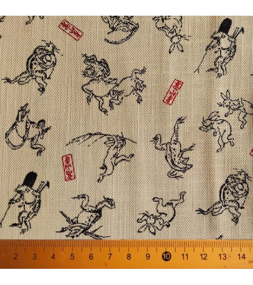 Tela japonesa Rustic feel "Choju-giga" con fondo arena.