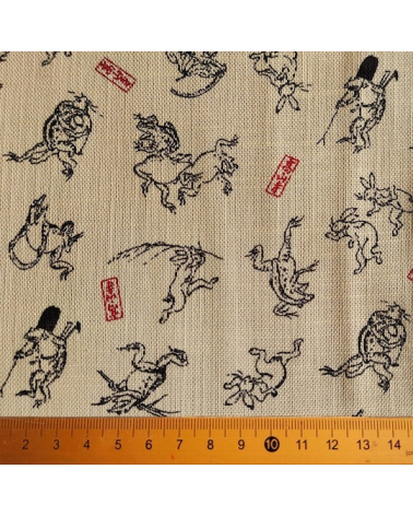 Tela japonesa Rustic feel "Choju-giga" con fondo arena.