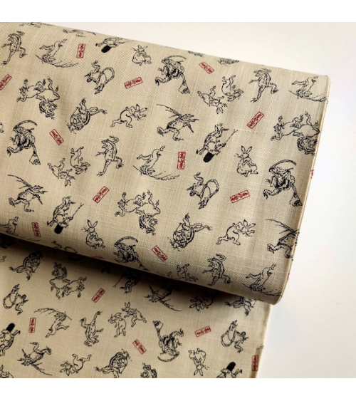 Tela japonesa Rustic feel "Choju-giga" con fondo arena.