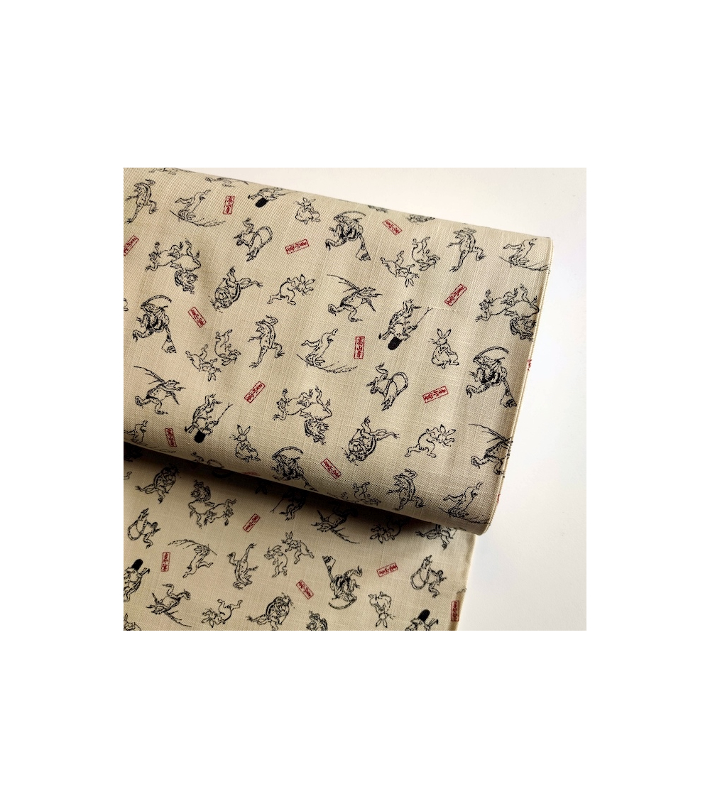 Tela japonesa Rustic feel "Choju-giga" con fondo arena.