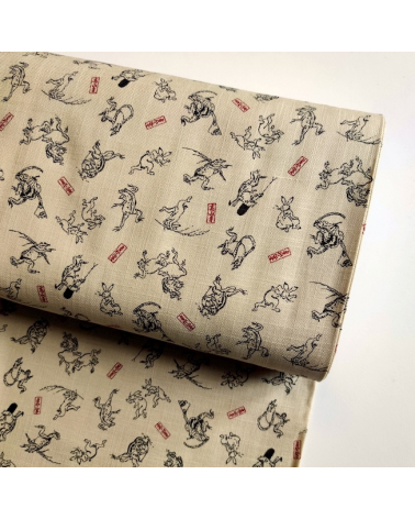 Tela japonesa Rustic feel "Choju-giga" con fondo arena.