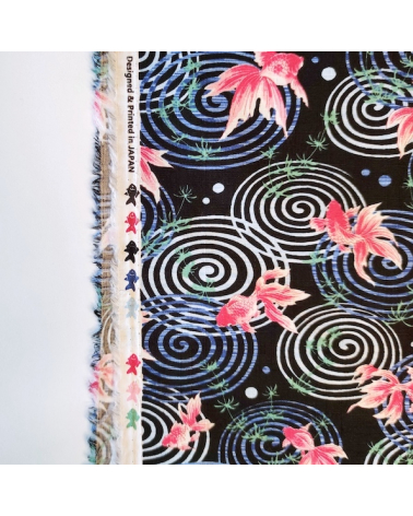 Japanese dobby fabric 'Kingyo' (goldfish) in black.