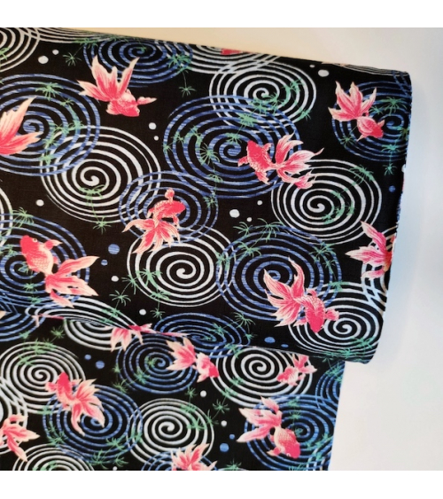 Japanese dobby fabric 'Kingyo' (goldfish) in black.
