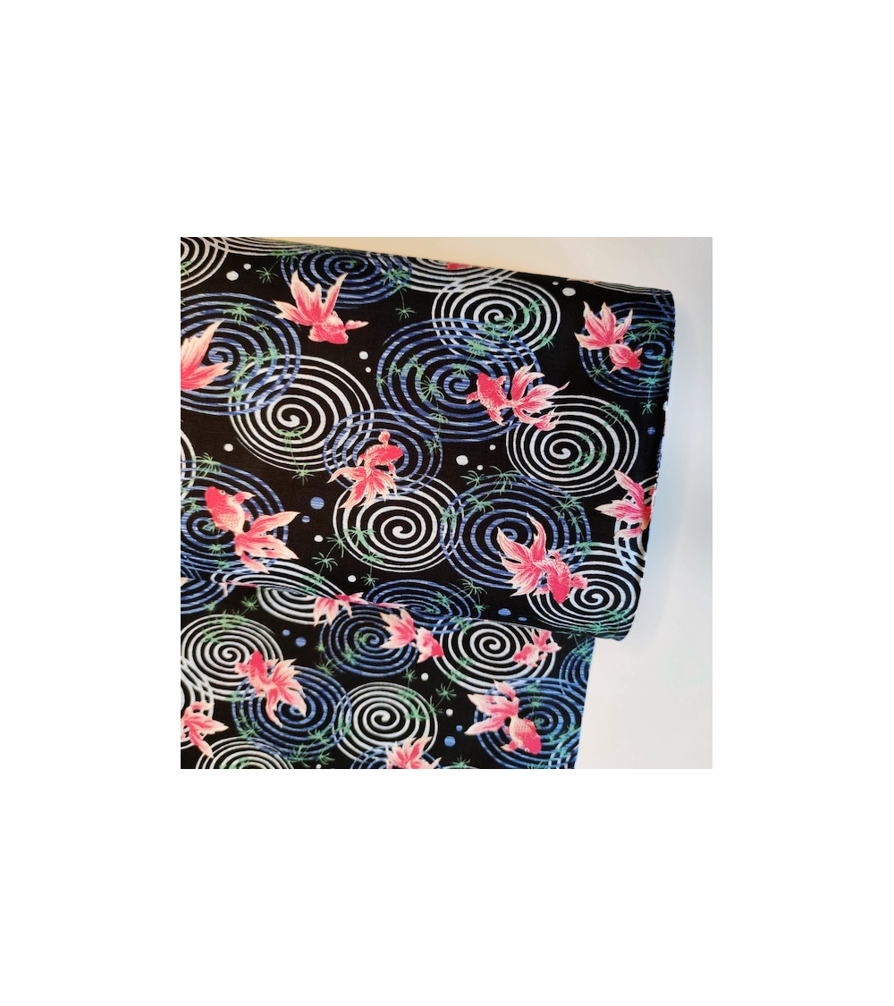 Japanese dobby fabric 'Kingyo' (goldfish) in black.
