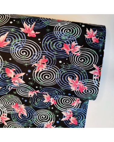 Japanese dobby fabric 'Kingyo' (goldfish) in black.